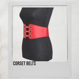 Women's Vintage High-Grade PU leather Waist band Corset Belt Red